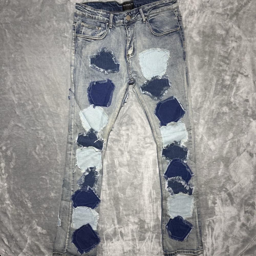 Cooper 9 - 506 Distressed Stack Denim Patch Jeans Sz 32